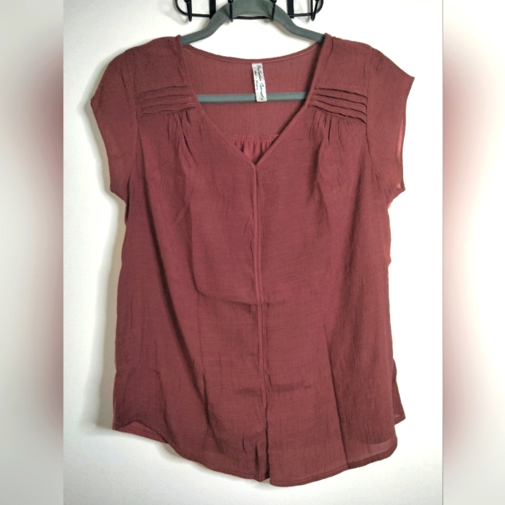 Perception Concept (Size M) Rust Short Sleeve Mixed Media Material Casual Top